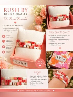 Japanese Miyuki Tila glass bead stretch bracelets by Denis & Charles NIB
